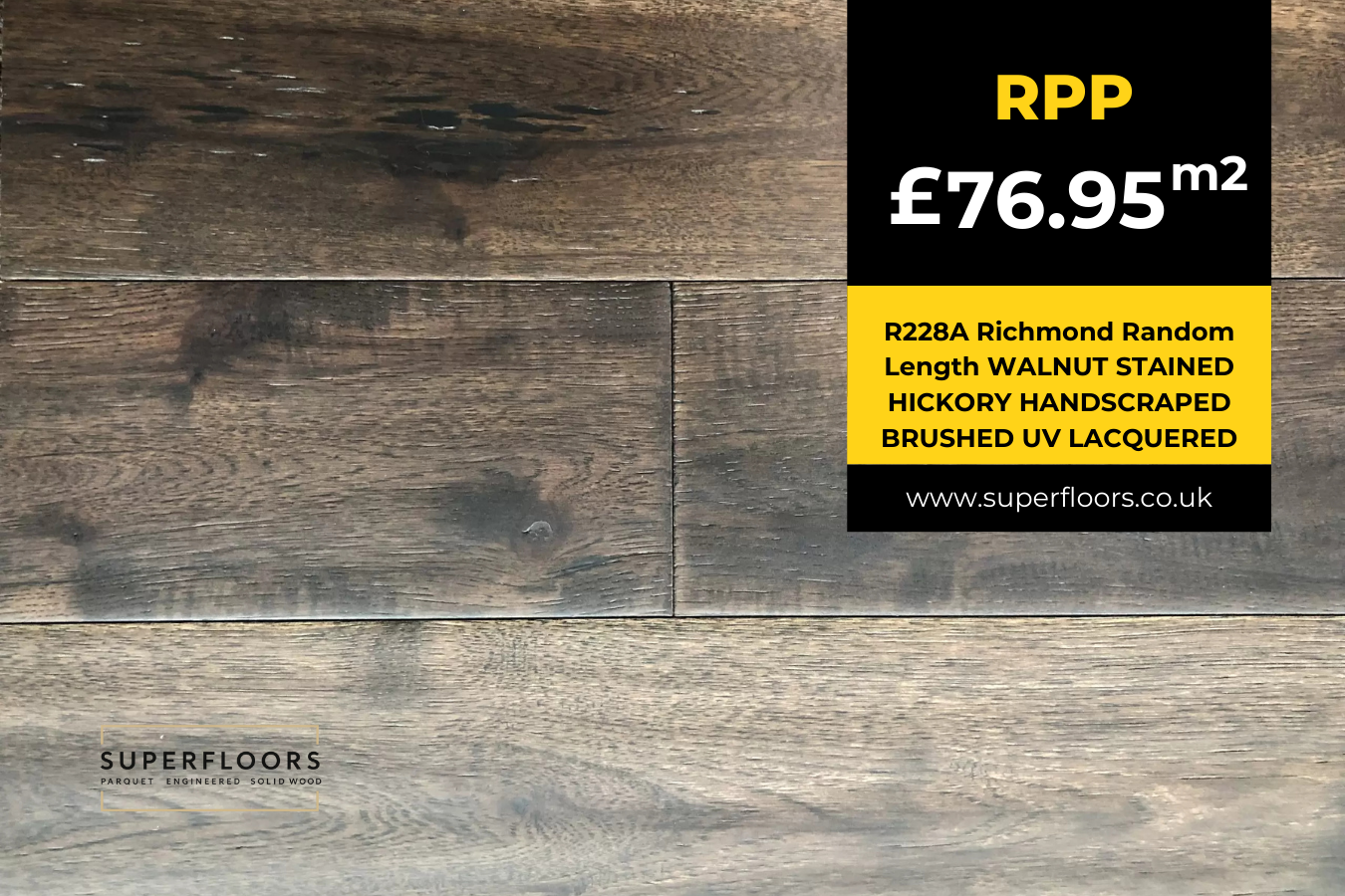 R228A Richmond Random Length WALNUT STAINED HICKORY HANDSCRAPED BRUSHED UV LACQUERED