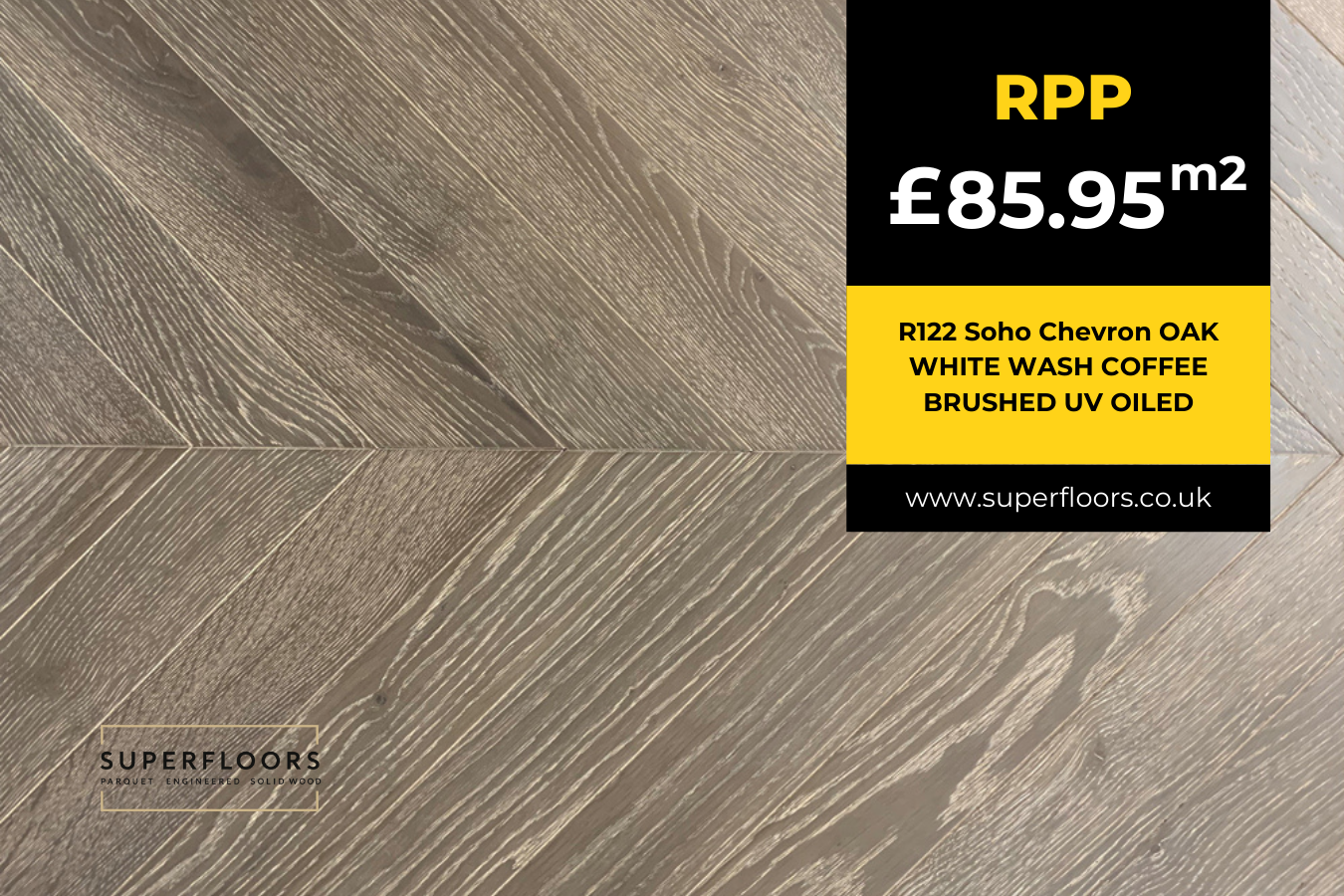 R122 Soho Chevron OAK WHITE WASH COFFEE BRUSHED UV OILED