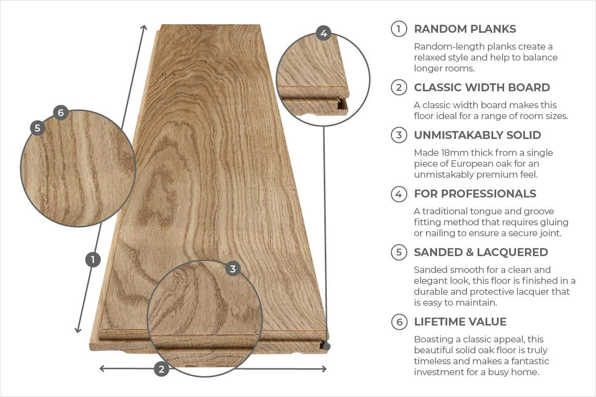Galleria Professional Solid European Rustic Oak Flooring 18mm x 150mm Natural Lacquered