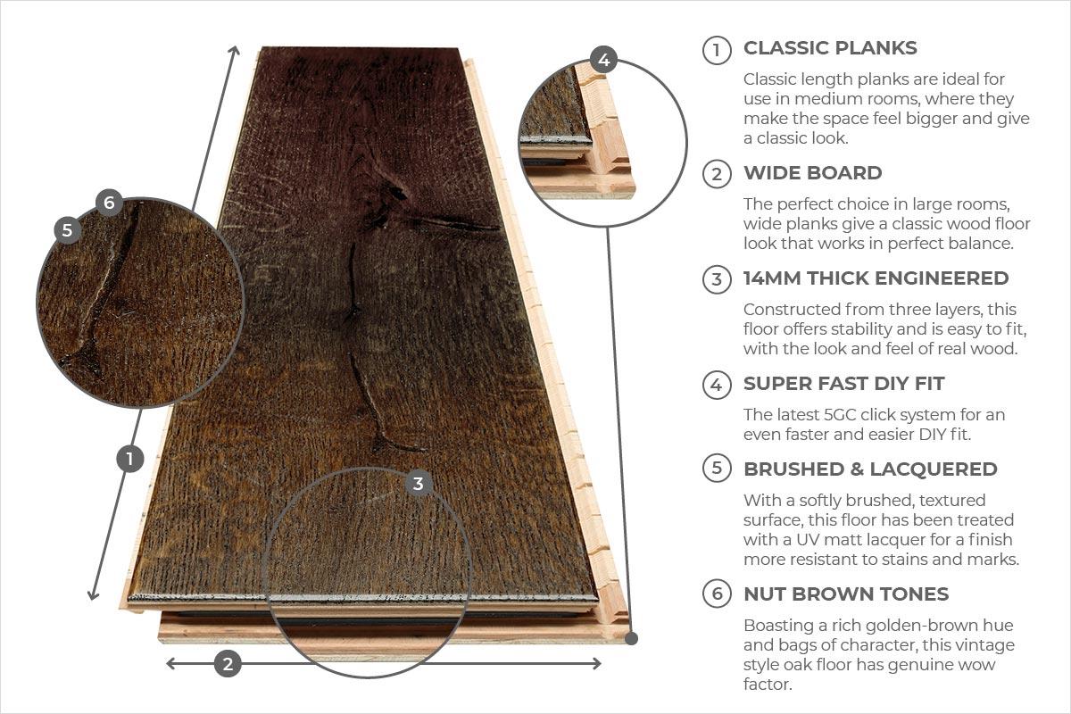 Home Choice Engineered European Rustic Oak Flooring 14mm x 180mm Marsala Brushed Matt Lacquered