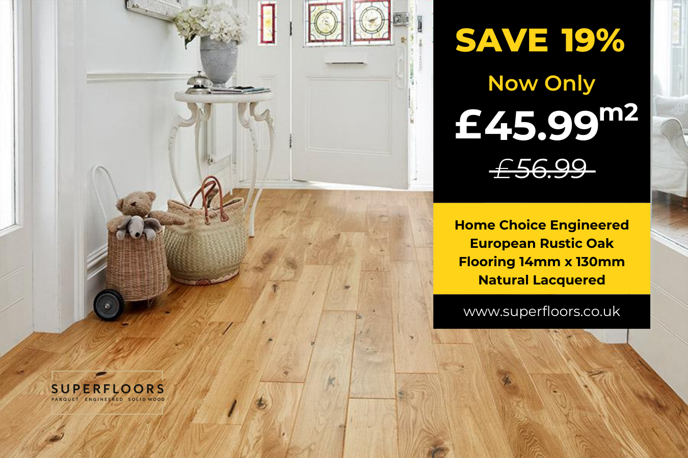 Home Choice Engineered European Rustic Oak Flooring 14mm x 130mm Natural Lacquered
