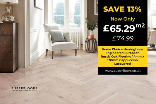 Home Choice Herringbone Engineered European Rustic Oak Flooring 14mm x 130mm Cappuccino Lacquered