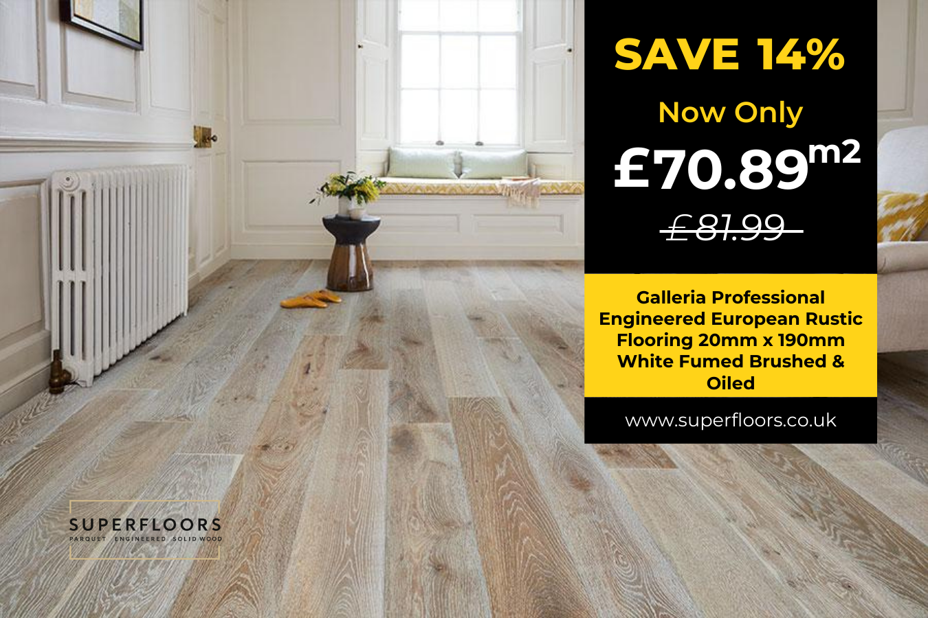 Galleria Professional Engineered European Rustic Flooring 20mm x 190mm White Fumed Brushed & Oiled