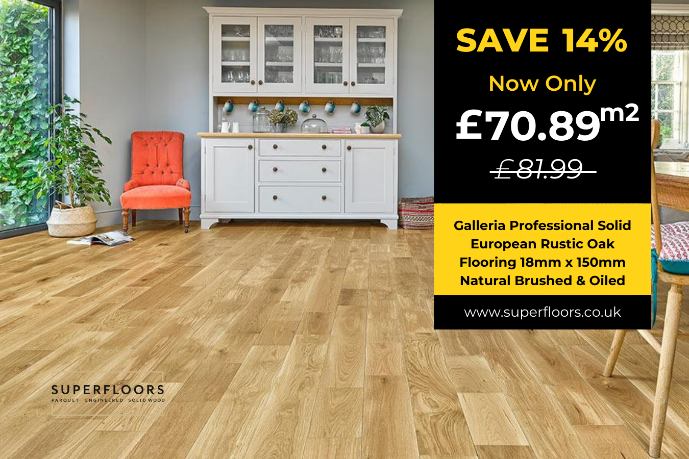 Galleria Professional Solid European Rustic Oak Flooring 18mm x 150mm Natural Brushed & Oiled