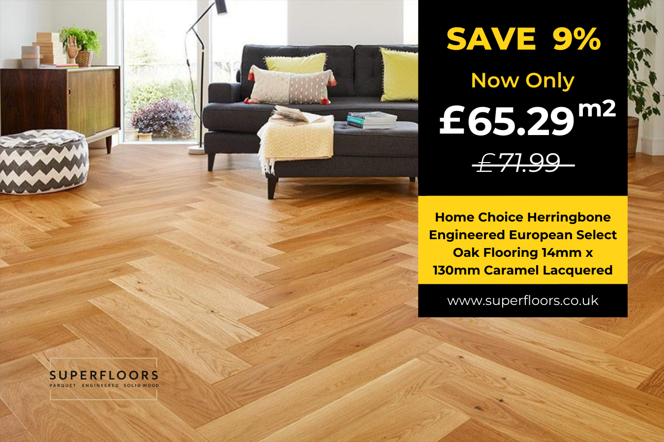 Home Choice Herringbone Engineered European Select Oak Flooring 14mm x 130mm Caramel Lacquered