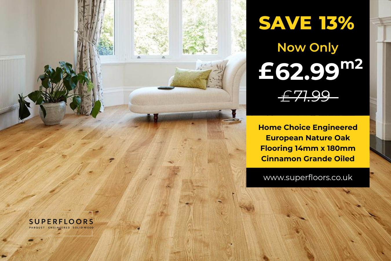 Home Choice Engineered European Nature Oak Flooring 14mm x 180mm Cinnamon Grande Oiled