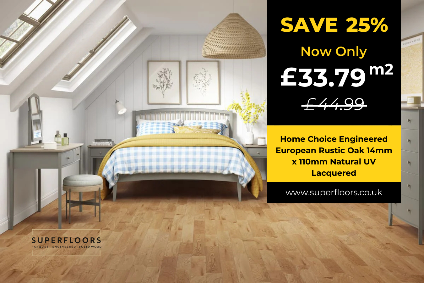 Home Choice Engineered European Rustic Oak 14mm x 110mm Natural UV Lacquered