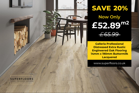 Galleria Professional Distressed Extra Rustic Engineered Oak Flooring 14mm x 190mm Buttermilk Lacquered