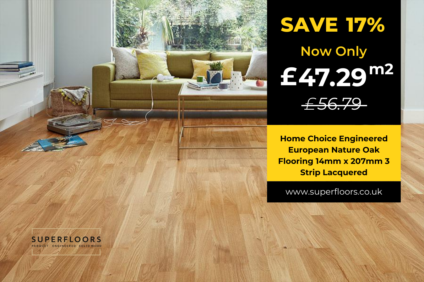 Home Choice Engineered European Nature Oak Flooring 14mm x 207mm 3 Strip Lacquered