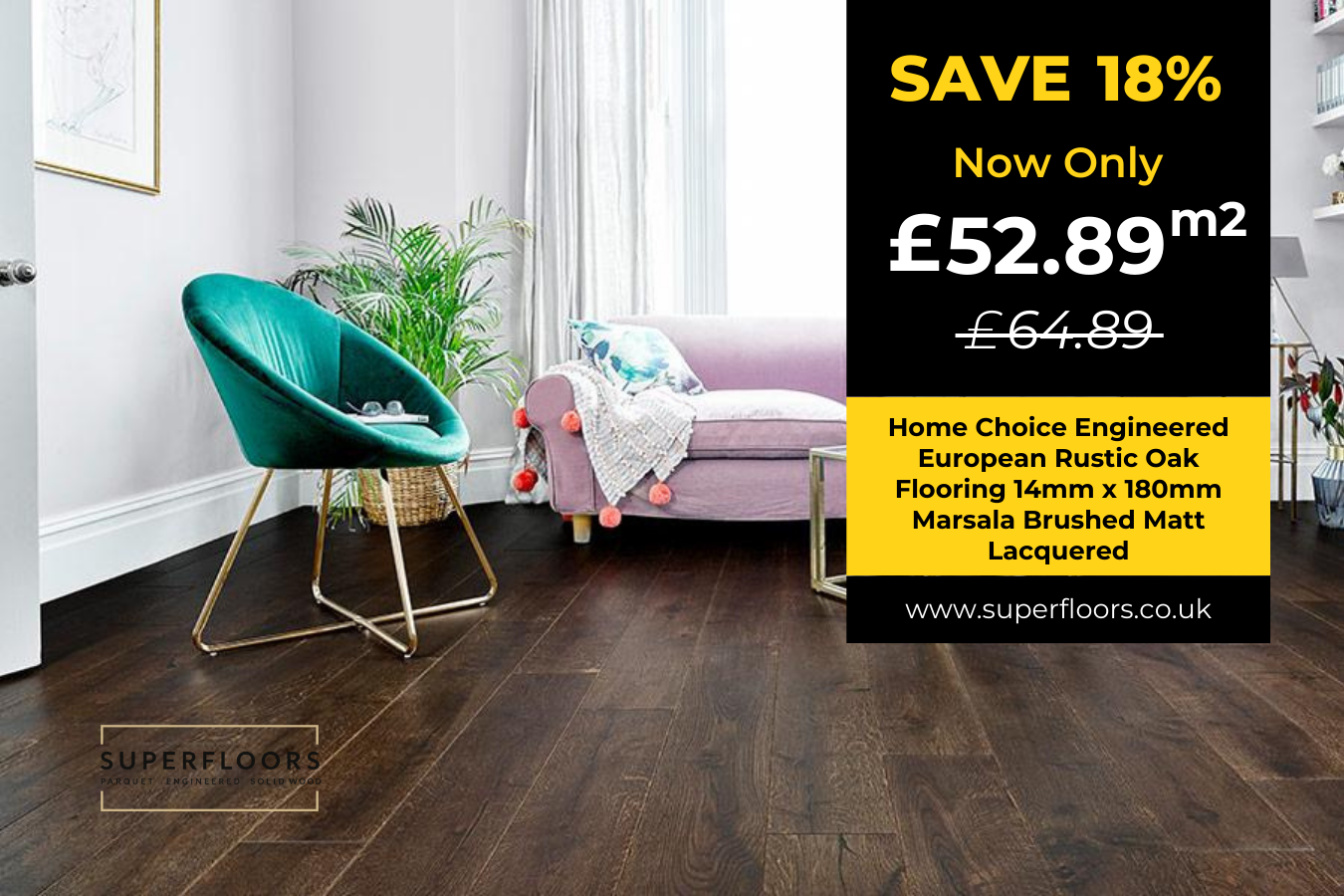 Home Choice Engineered European Rustic Oak Flooring 14mm x 180mm Marsala Brushed Matt Lacquered