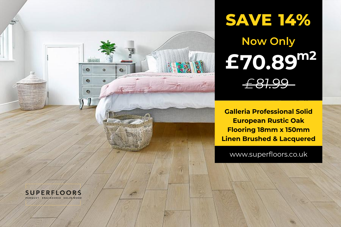 Galleria Professional Solid European Rustic Oak Flooring 18mm x 150mm Linen Brushed & Lacquered