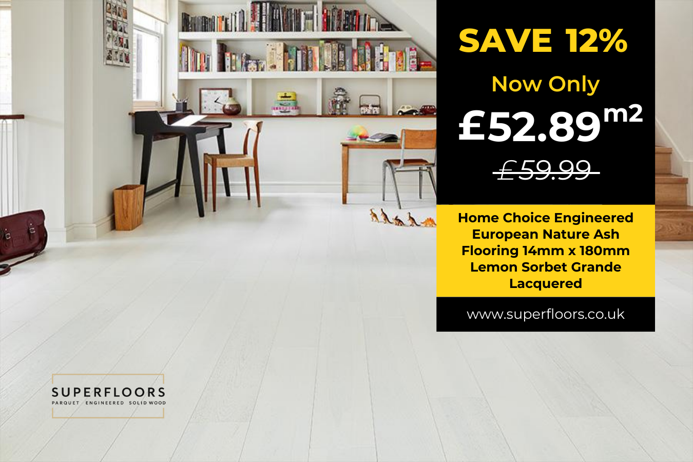 Home Choice Engineered European Nature Ash Flooring 14mm x 180mm Lemon Sorbet Grande Lacquered