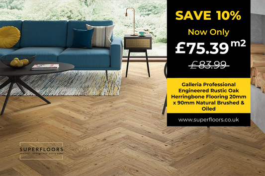 Galleria Professional Engineered Rustic Oak Herringbone Flooring 20mm x 90mm Natural Brushed & Oiled