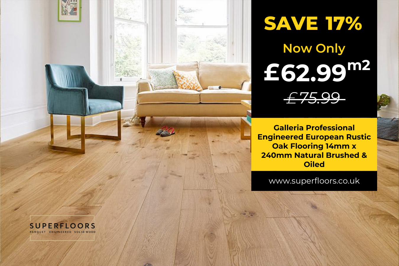 Galleria Professional Engineered European Rustic Oak Flooring 14mm x 240mm Natural Brushed & Oiled
