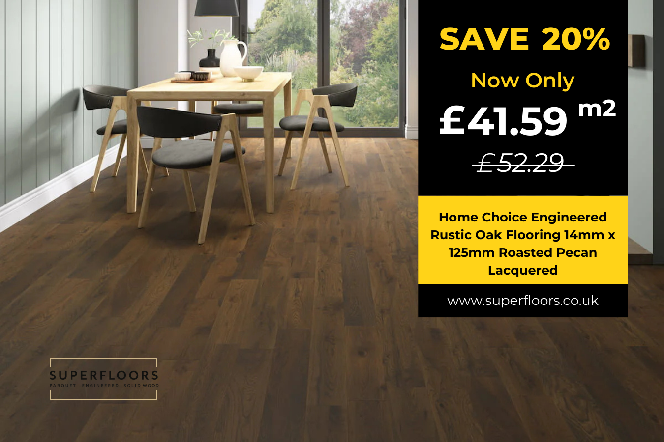 Home Choice Engineered Rustic Oak Flooring 14mm x 125mm Roasted Pecan Lacquered