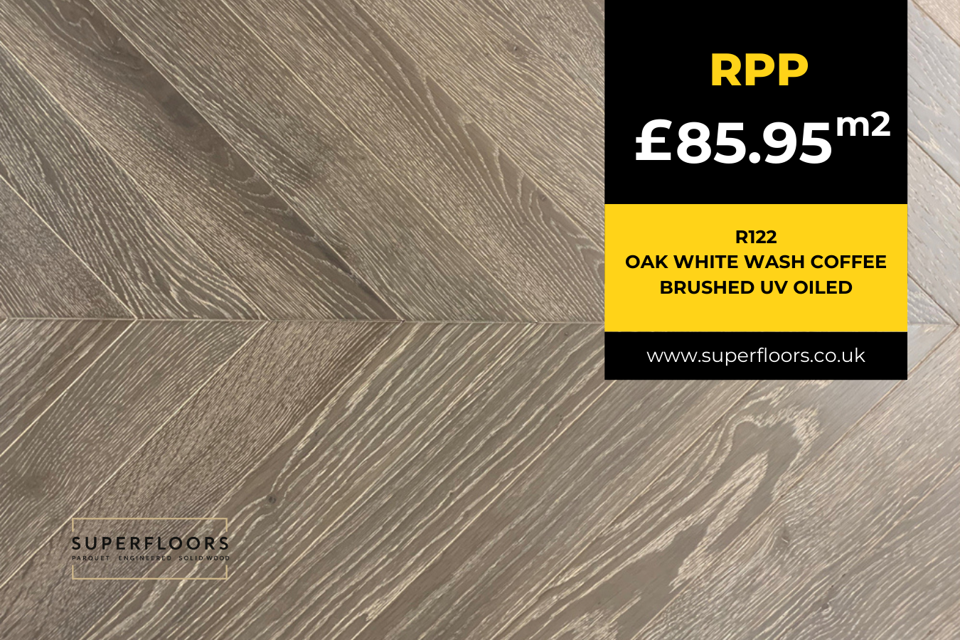 R122 OAK WHITE WASH COFFEE BRUSHED UV OILED SOHO CHEVRON