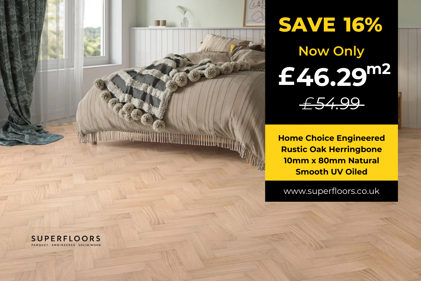 Home Choice Engineered Rustic Oak Herringbone 10mm x 80mm Natural Smooth UV Oiled