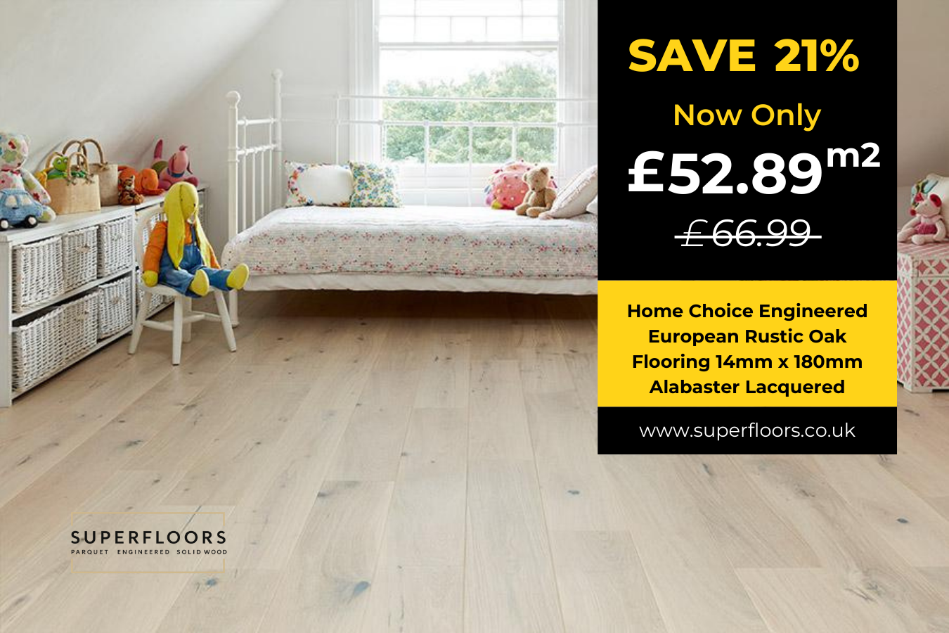 Home Choice Engineered European Rustic Oak Flooring 14mm x 180mm Alabaster Lacquered