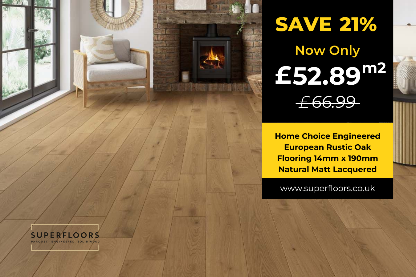 Home Choice Engineered European Rustic Oak Flooring 14mm x 190mm Natural Matt Lacquered
