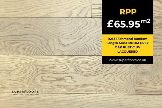 R233 Richmond Random Length MUSHROOM GREY OAK RUSTIC UV LACQUERED