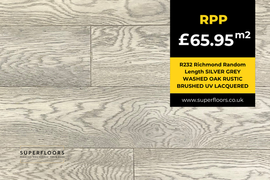 R232 Richmond Random Length SILVER GREY WASHED OAK RUSTIC BRUSHED UV LACQUERED