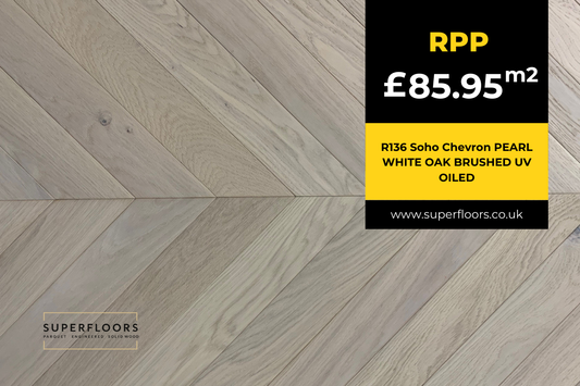 R136 Soho Chevron PEARL WHITE OAK BRUSHED UV OILED