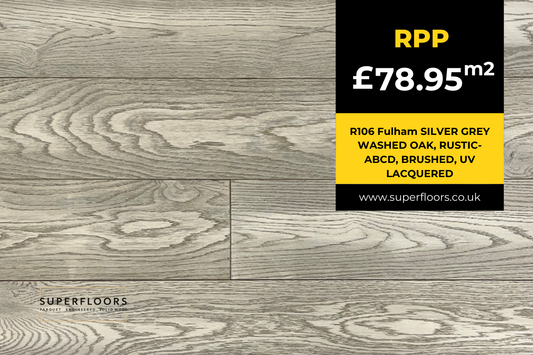 R106 Fulham SILVER GREY WASHED OAK, RUSTIC-ABCD, BRUSHED, UV LACQUERED