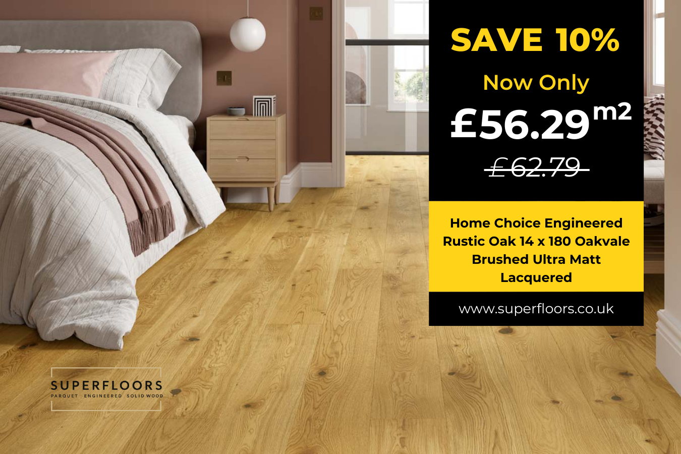 Home Choice Engineered Rustic Oak 14 x 180 Oakvale Brushed Ultra Matt Lacquered