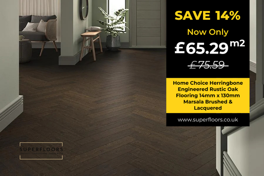 Home Choice Herringbone Engineered Rustic Oak Flooring 14mm x 130mm Marsala Brushed & Lacquered