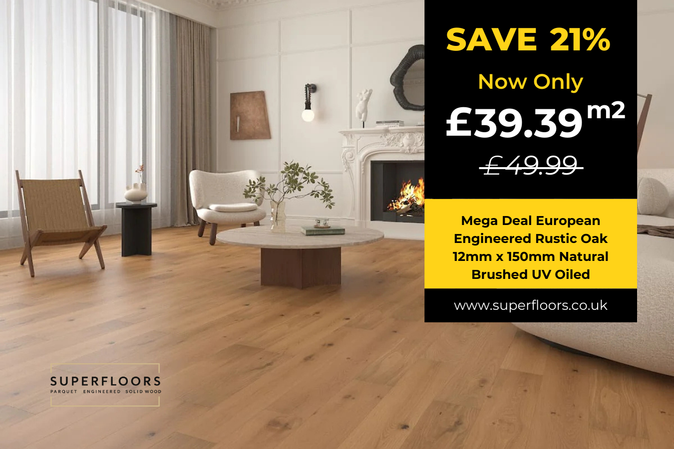 Mega Deal European Engineered Rustic Oak 12mm x 150mm Natural Brushed UV Oiled