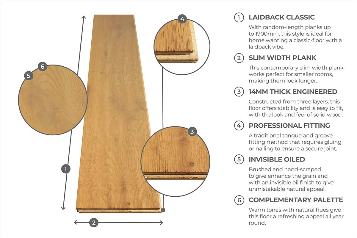 Home Choice Engineered European Rustic Oak 14mm x 190mm Natural Brushed Invisible Oiled