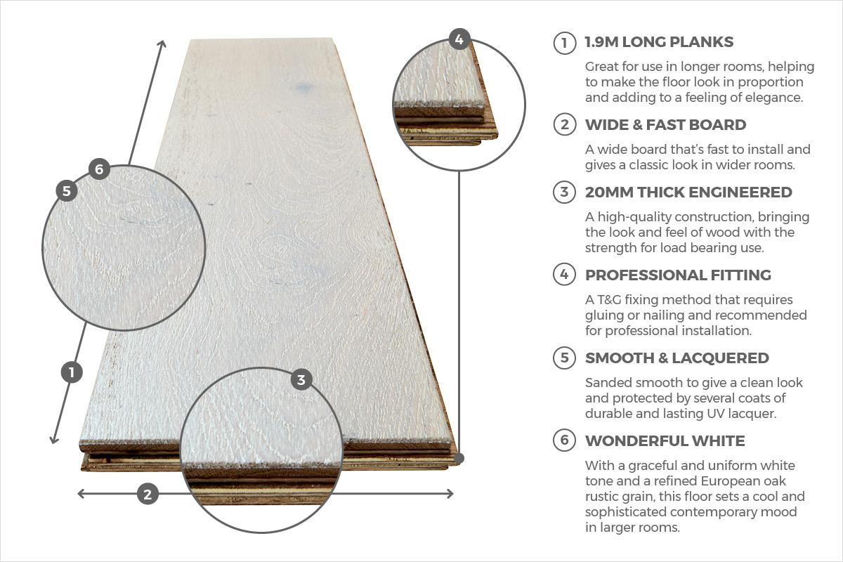 Galleria Professional Engineered European Rustic Oak Flooring 20mm x 190mm Winter Dawn Lacquered