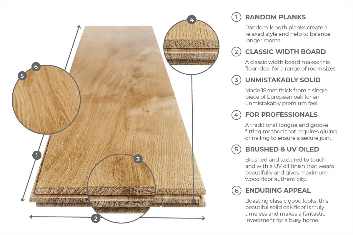 Galleria Professional Solid European Rustic Oak Flooring 18mm x 150mm Natural Brushed & Oiled