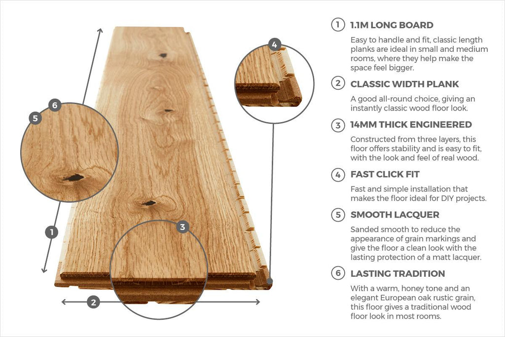 Home Choice Engineered European Rustic Oak Flooring 14mm x 130mm Natural Lacquered