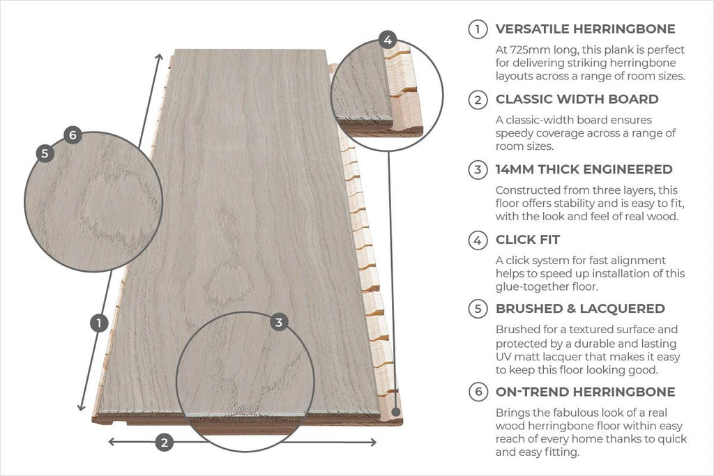 Home Choice Herringbone Engineered European Select Oak Flooring 14mm x 130mm x 725mm Marzipan Lacquered