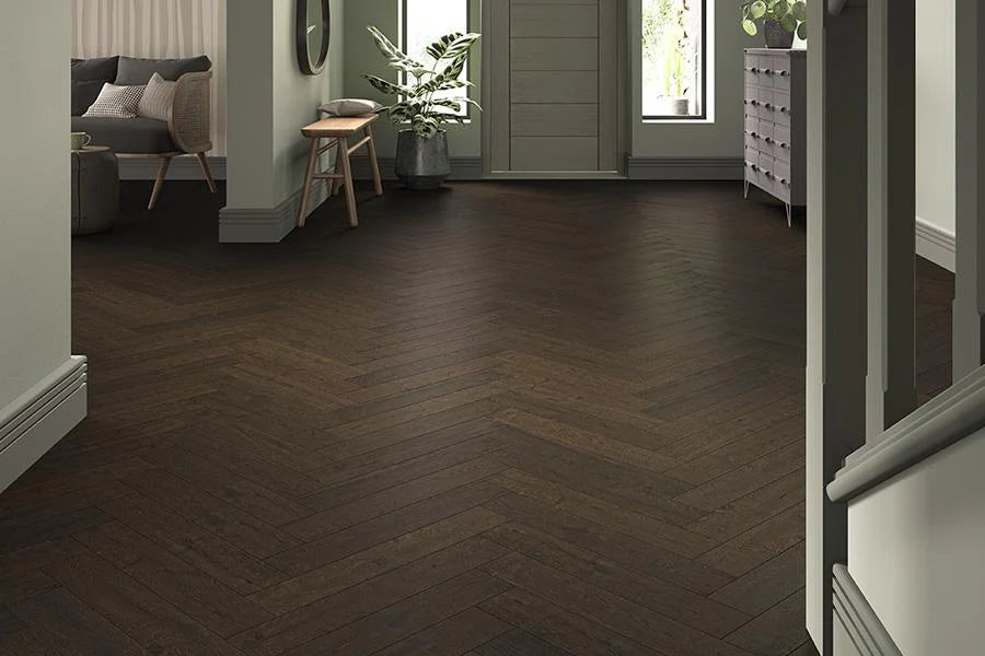 Home Choice Herringbone Engineered Rustic Oak Flooring 14mm x 130mm x 725mm Marsala Brushed & Lacquered