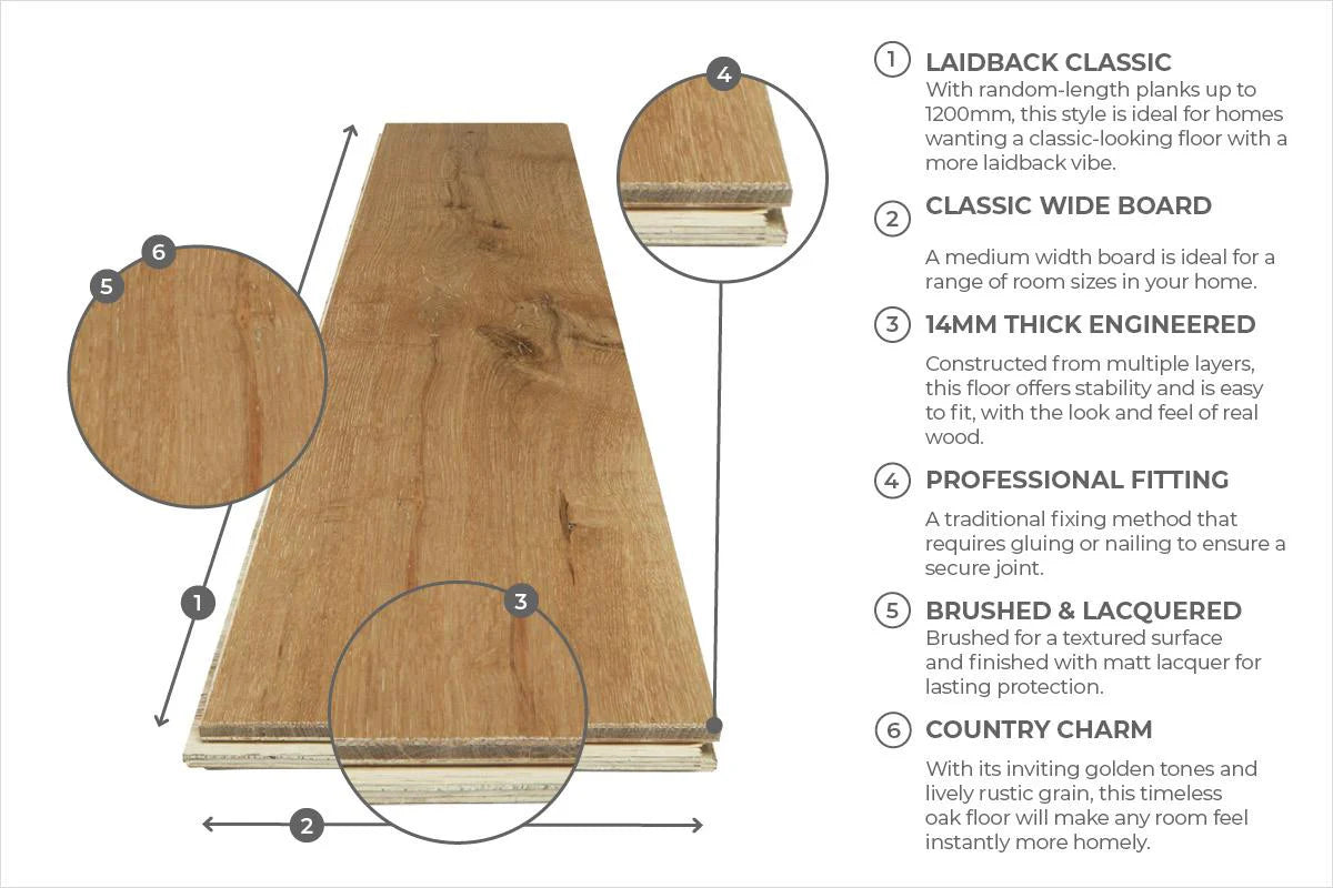 Home Choice Engineered Rustic Oak Flooring 14mm x 125mm Natural Brushed Matt Lacquered